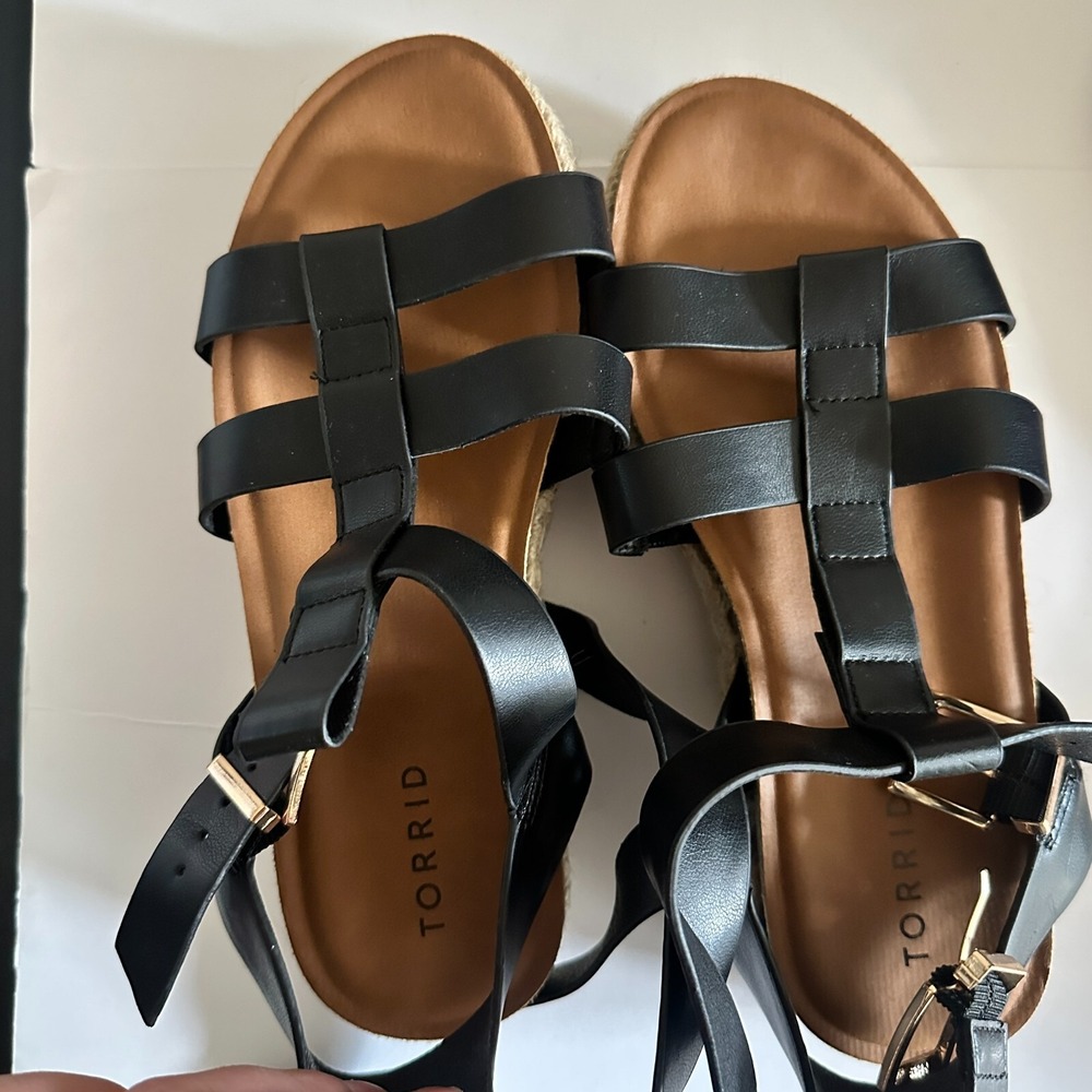 Torrid 41810030 Fisherman Sandals Women's US 6.5 Black Leather Flatform Heel